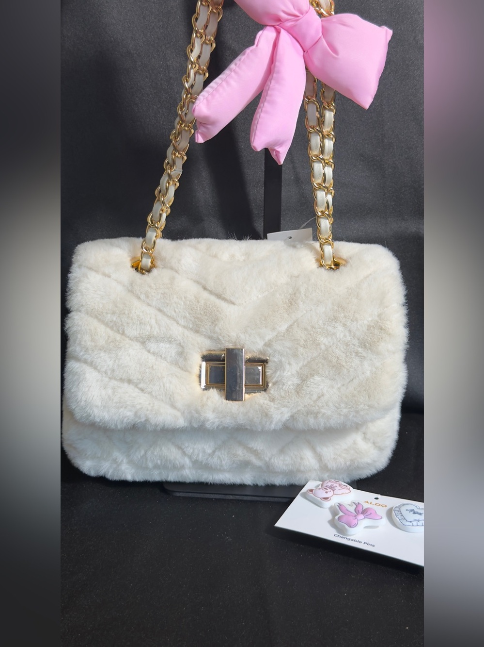 ALDO Quilted Faux Fur Chain Shoulder Bag Set